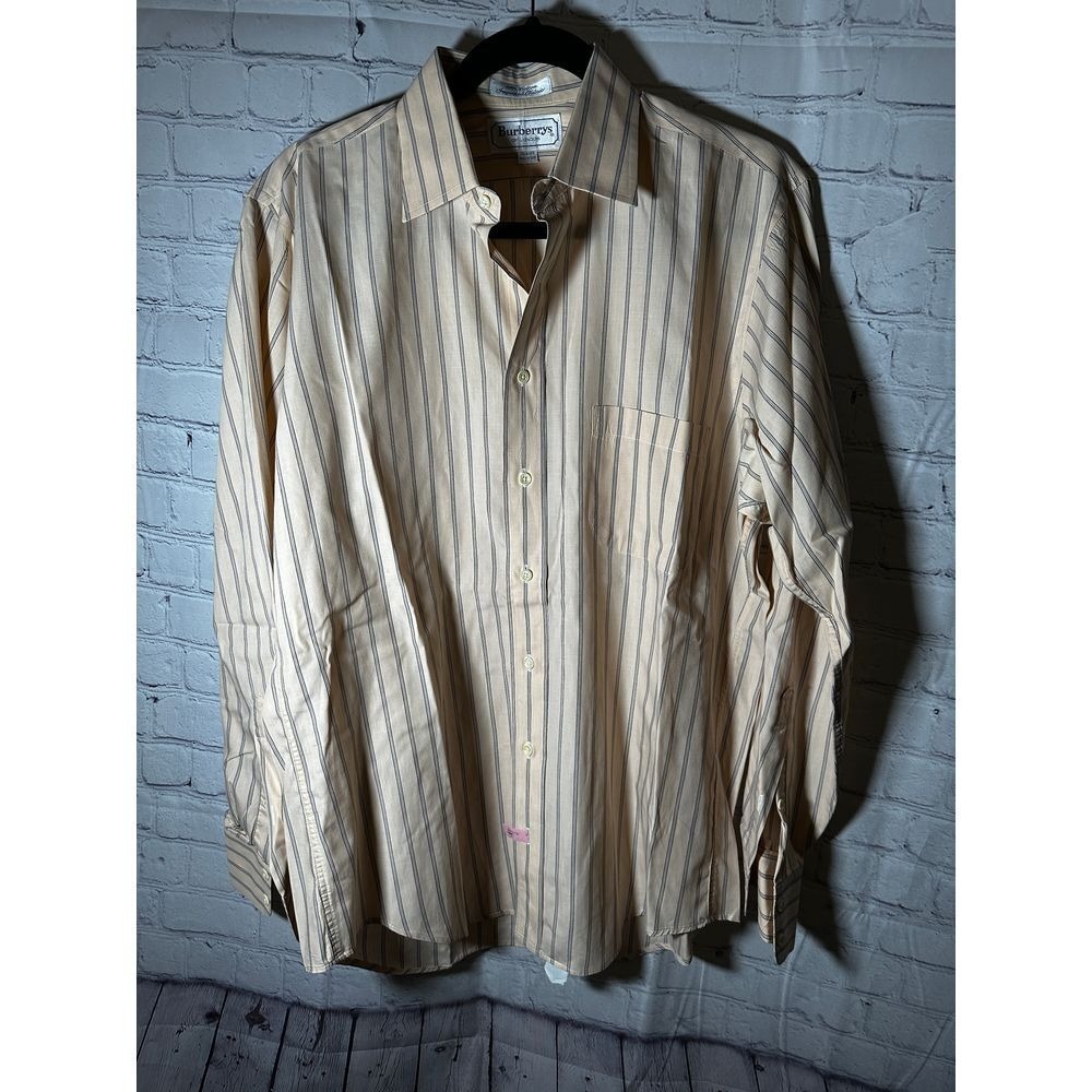 Burberrys of London Mens Striped Button Down Shirt Tan Beige 15.5 34 Vintage USA